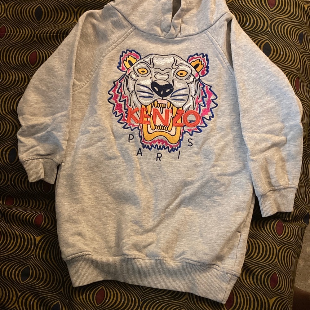 Kenzo Gray Hoodie with Colorful Tiger Design
